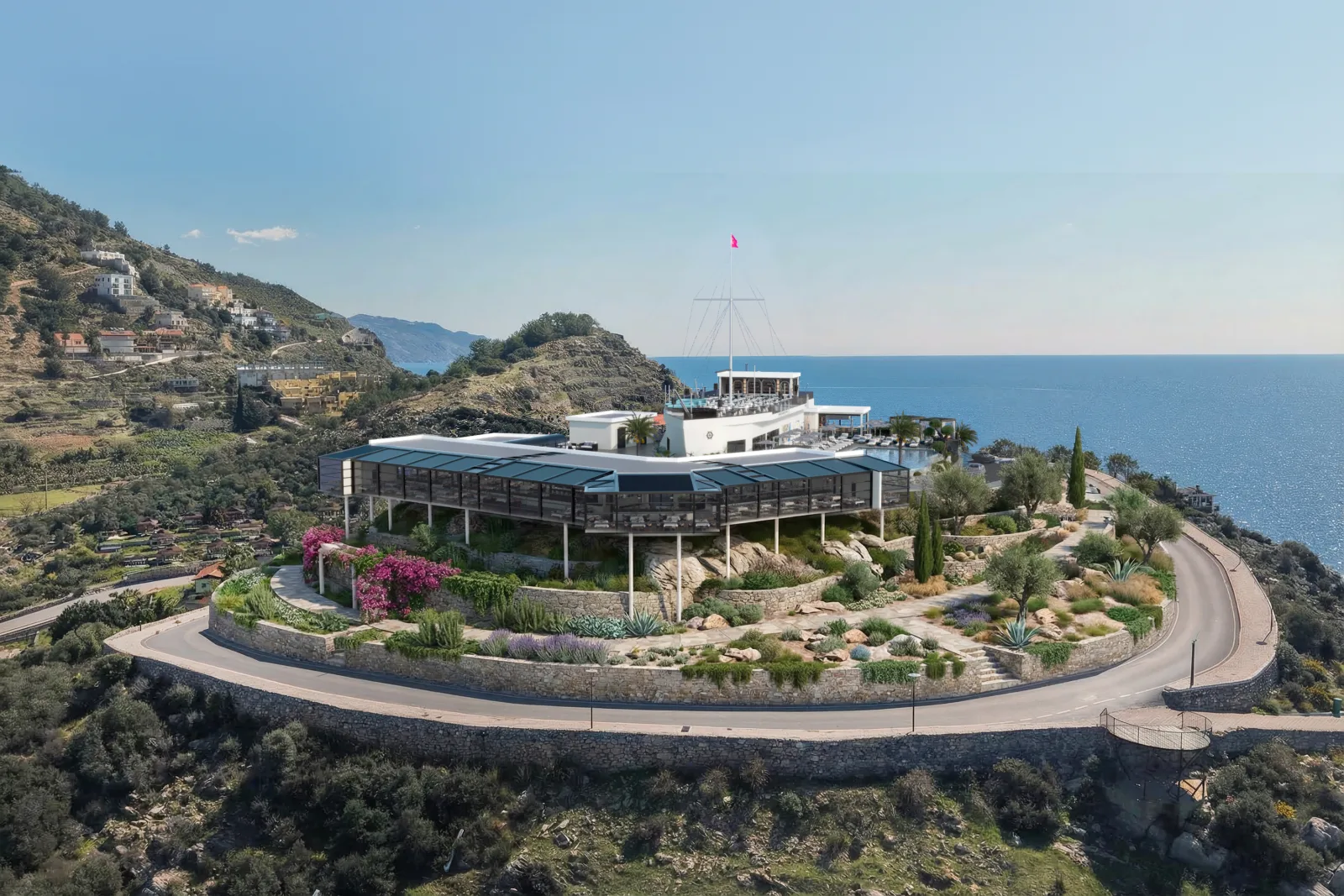 Eterna House'un Koru, Gazipaşa'daki deniz kıyısı yerleşkesi, havadan