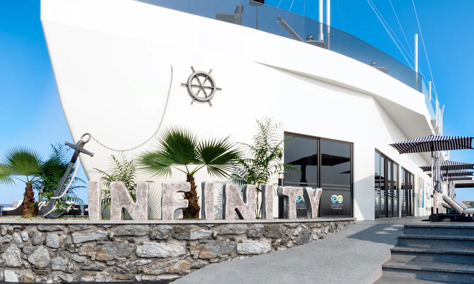 Eterna House — Gazipaşa Koru sahilinde deniz kıyısında Akdeniz restoranı ve gün batımı