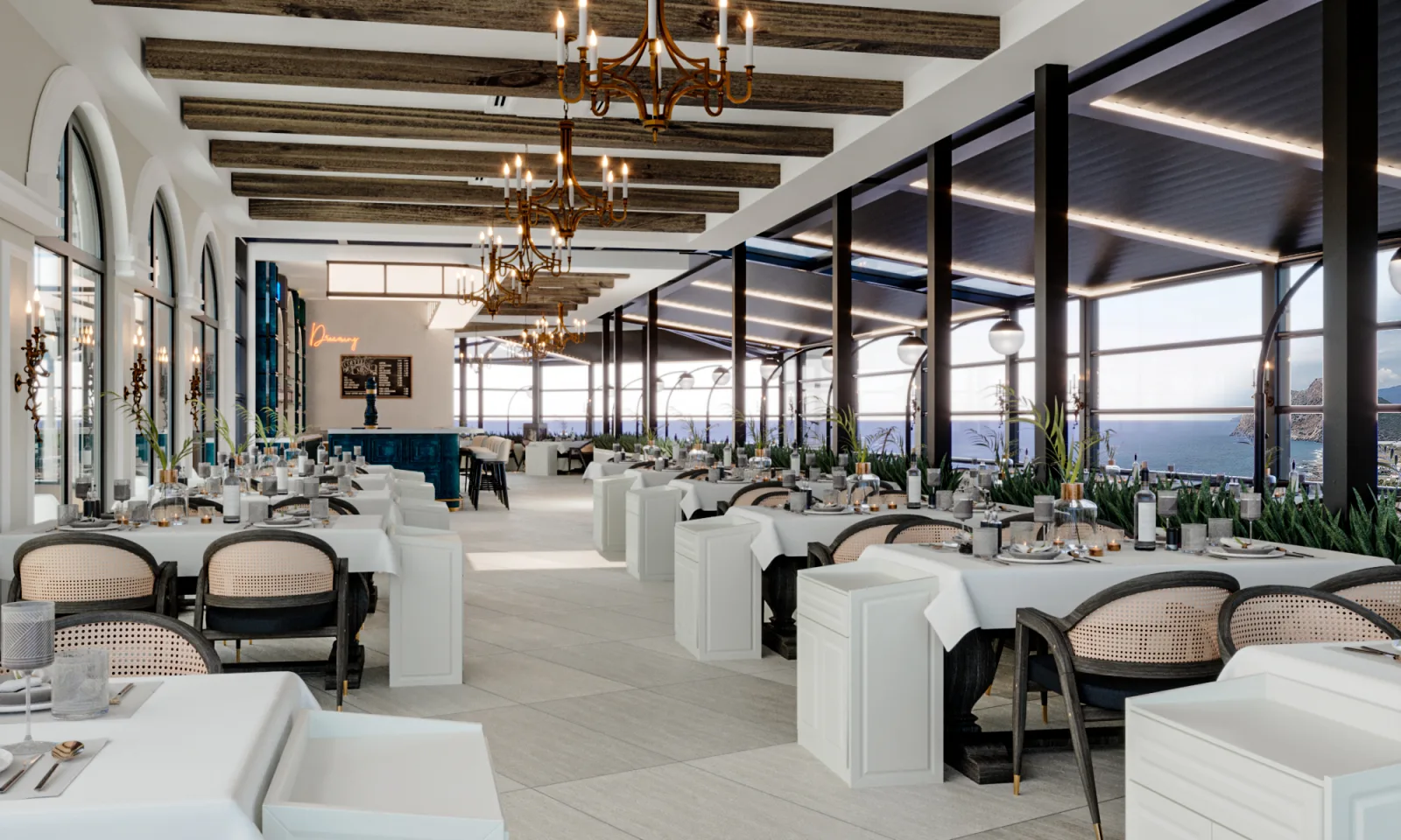 Horizon restoranının deniz ufkuna açılan teras katı, Gazipaşa Antalya